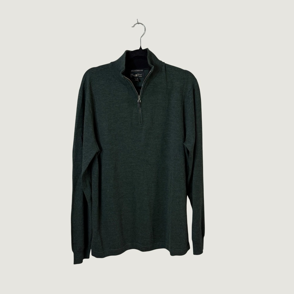 Pronto Uomo Quarter Zip Sweater Green 100% Merino Wool XLT Preppy Fall Layering